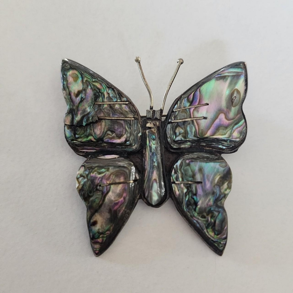 Vintage Sterling Silver Abalone Butterfly Brooch